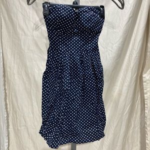 SAY WHAT blue and white polka dot strapless dress size S